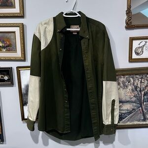 Vintage Woolrich Men's Green and Cream Shirt Jacket